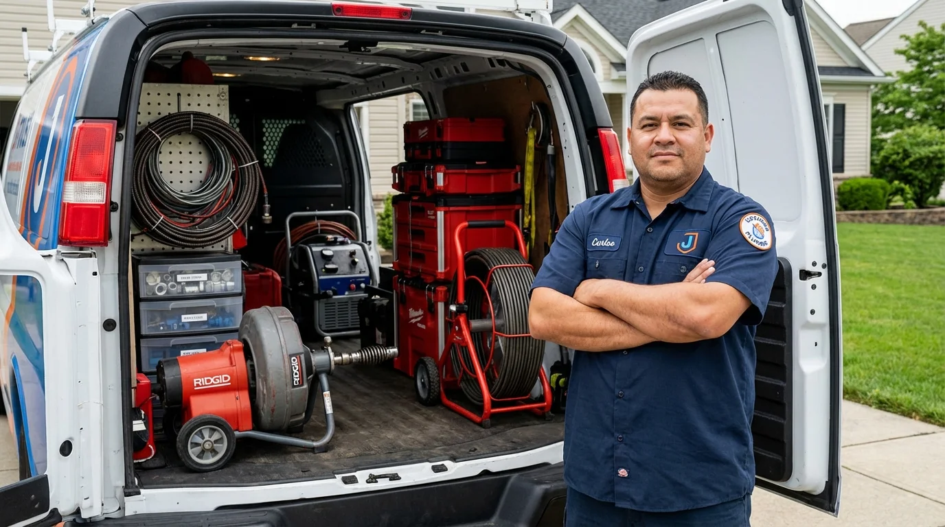 Professional drain cleaning equipment and Johns Plumbing LLC plumber in Indian River