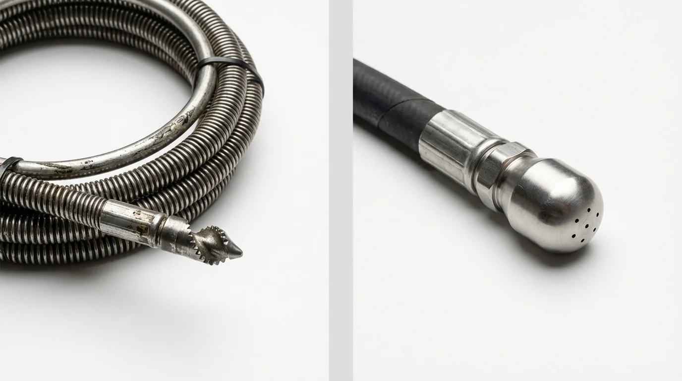 Drain snake cable and hydro jetting nozzle used for drain cleaning in Indian River, MI